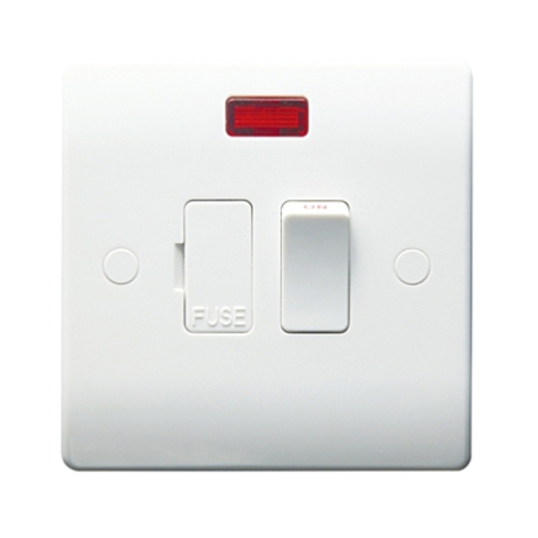 Thrion 13A 1 Gang Switched Fused Spur with Neon & Raised Bottom Flex Outlet White