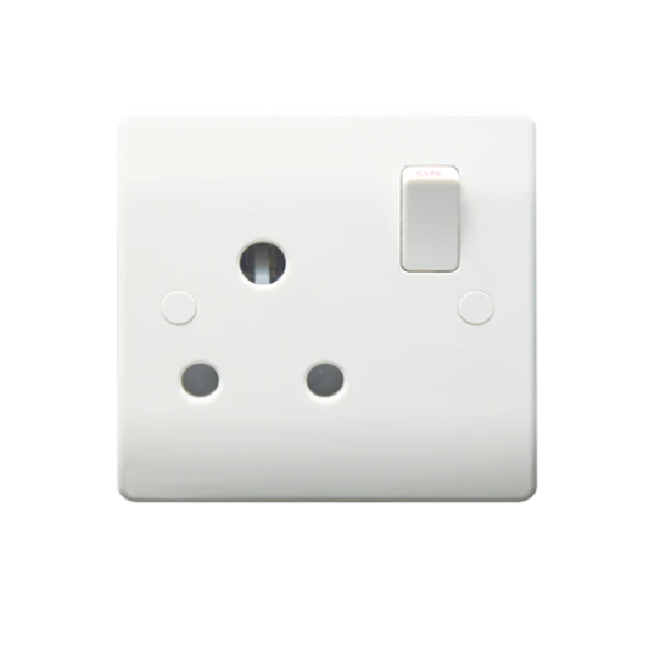 Thrion 15A 1 Gang SP Round Pin Switched Socket White