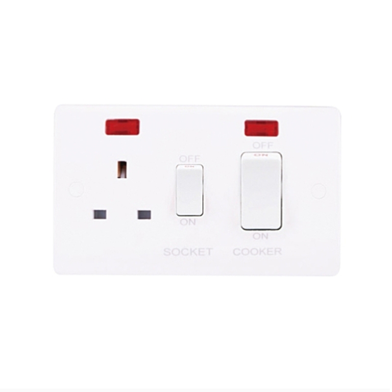 Thrion 45A Cooker Control Unit with Socket And Neons White