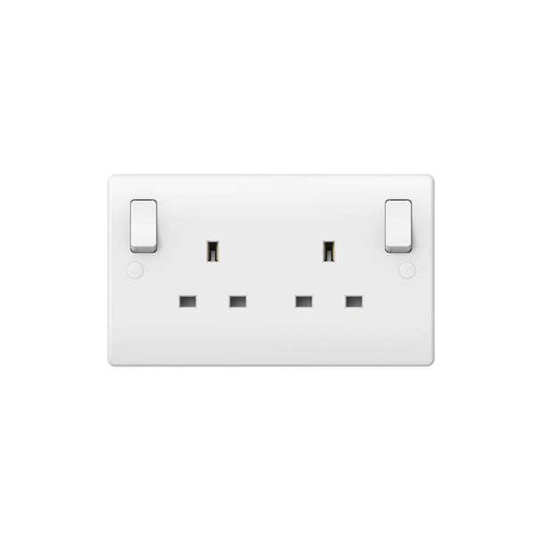 Thrion 13A 2 Gang DP Double Switched Socket with Outboard Rockers White