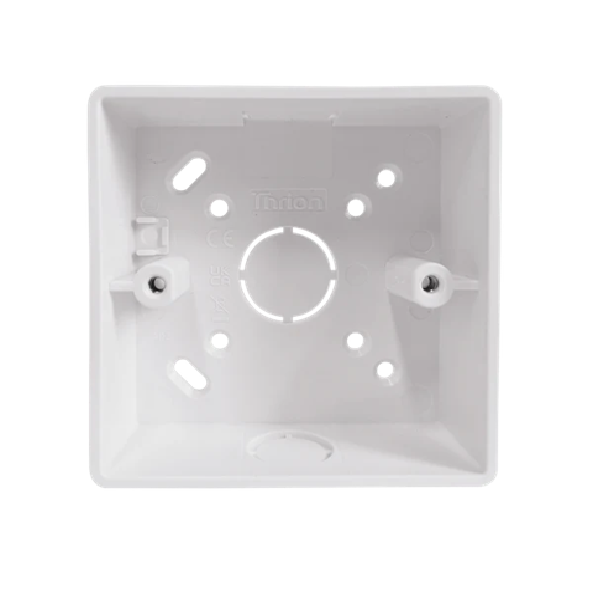 Thrion 32mm 1 Gang Round Corner PVC Pattress with Conduit/Mini Trunking Knockouts White