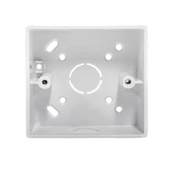 Thrion 32mm 1 Gang Square Corner PVC Pattress with Conduit/Mini Trunking Knockouts White