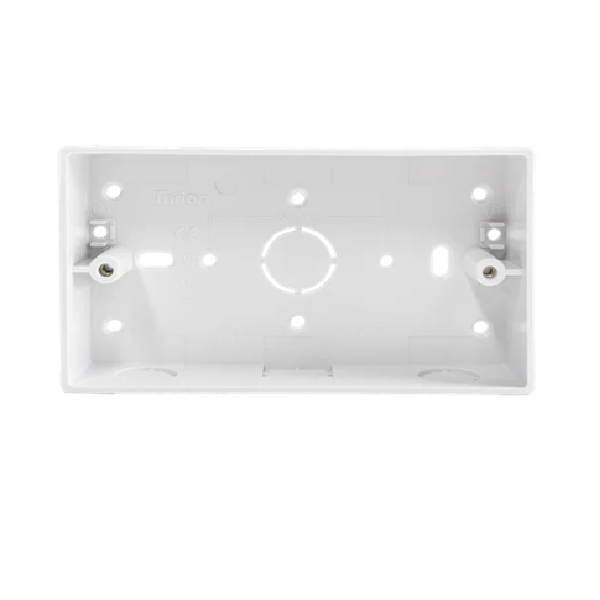Thrion 32mm 2 Gang Square Corner PVC Pattress with Conduit/Mini Trunking Knockouts White