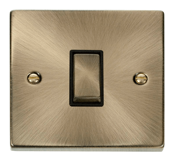 Click Deco 10A 1 Gang 2 Way Plate Switch Antique Brass with Black Inserts