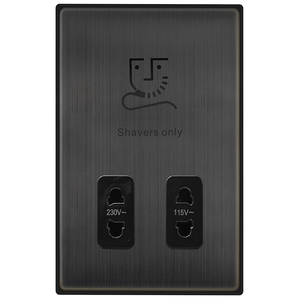 Click Deco 115/230V Dual Voltage Shaver Socket Matt Bronze with Black Inserts