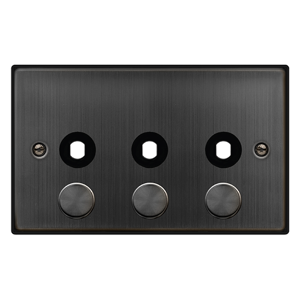 Click Deco 2 Gang 3 Aperture 1200W Dimmer Plate & Knobs Matt Bronze