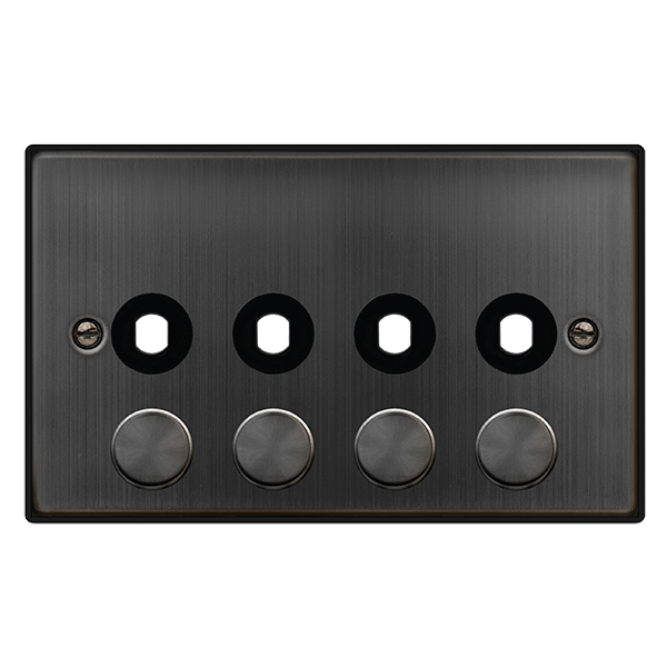 Click Deco 2 Gang 4 Aperture 1600W Dimmer Plate & Knobs Matt Bronze