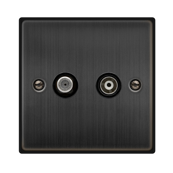 Click Deco 1 Gang Isolated Satellite & Coaxial Outlet Matt Bronze with Black Inserts