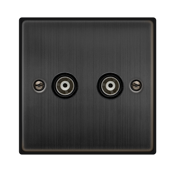 Click Deco 1 Gang Twin Isolated Coaxial Socket Matt Bronze with Black Inserts