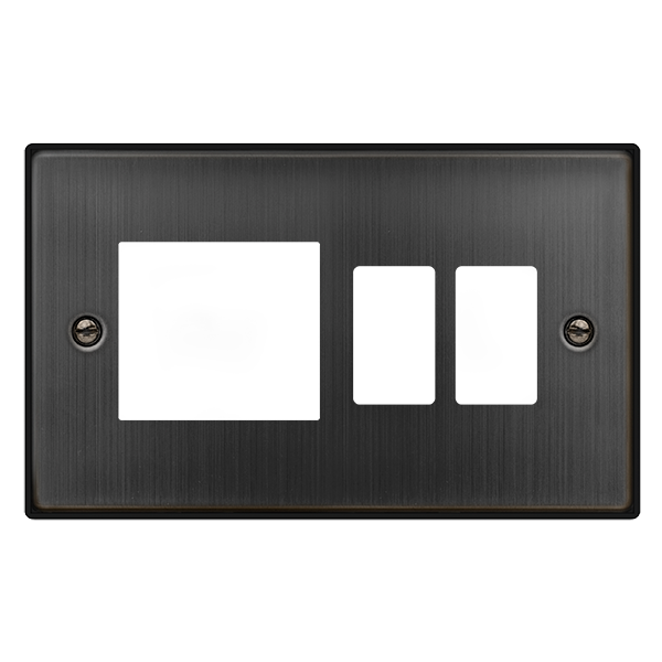 Click Deco 2 Gang GridPro with Twin New Media Aperture Combination Plate Matt Bronze with Black Insert