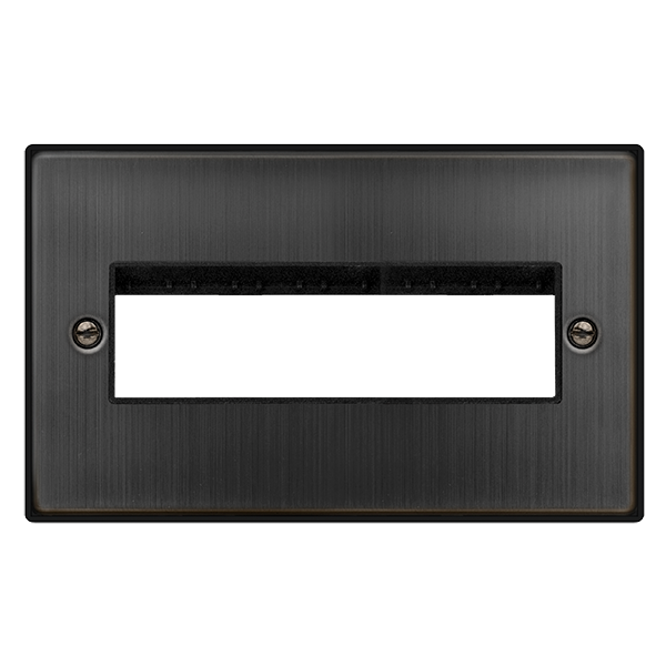 Click Deco 2 Gang 6 Inline Aperture Minigrid Unfurnished Plate Matt Bronze with Black Inserts