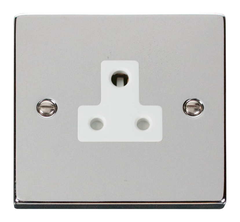 Click Deco 5A 1 Gang Unswitched Round Pin Socket Polished Chrome with White Inserts