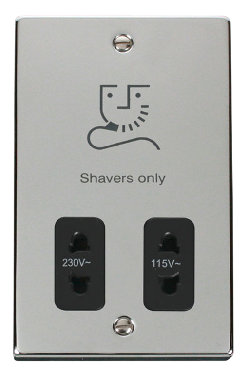Click Deco 115/230V Dual Voltage Shaver Socket Polished Chrome with Black Inserts