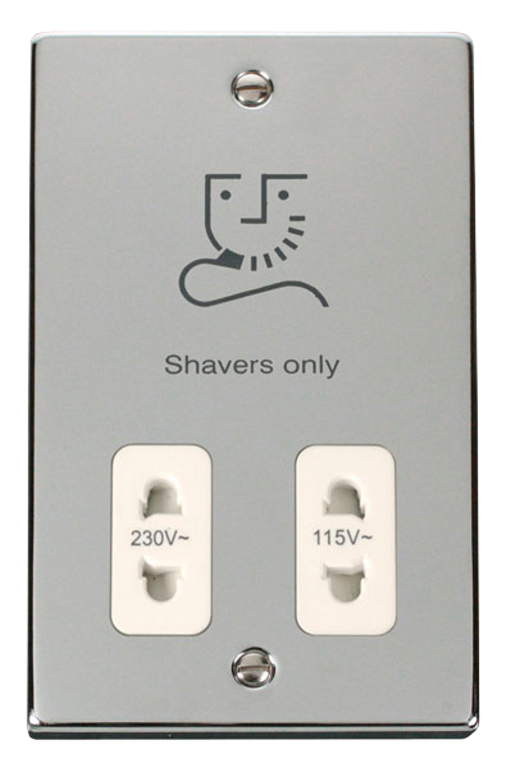 Click Deco 115/230V Dual Voltage Shaver Socket Polished Chrome with White Inserts