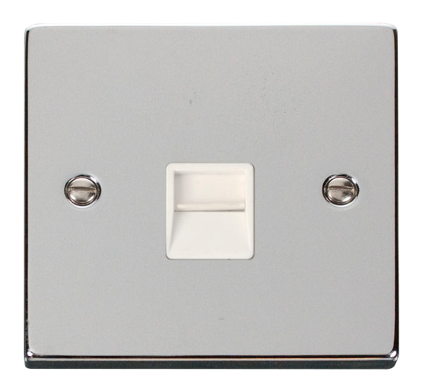 Click Deco 1 Gang Secondary Telephone Socket Polished Chrome with White Inserts