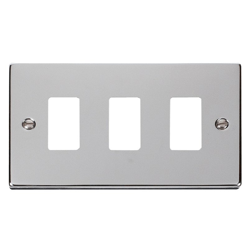 Click GridPro 2 Gang 3 Aperture Front Plate Polished Chrome