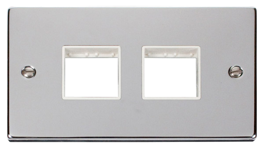 Click Deco 2 Gang 2 x 2 Aperture Unfurnished Minigrid Plate Polished Chrome with White Inserts