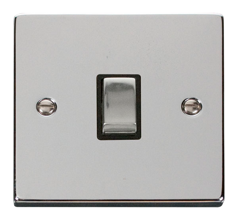 Click Deco 20A 1 Gang DP Plate Switch Polished Chrome with Black Inserts