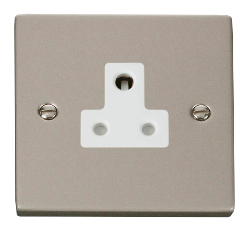 Click Deco 5A 1 Gang Unswitched Round Pin Socket Pearl Nickel with White Inserts