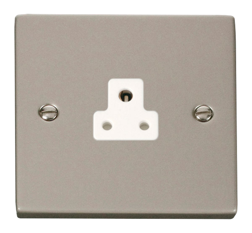 Click Deco 2A 1 Gang Unswitched Round Pin Socket Pearl Nickel with White Inserts