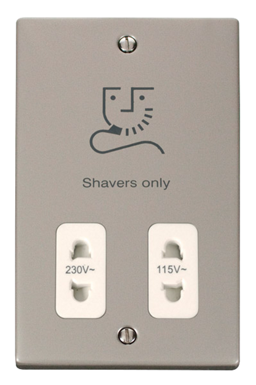 Click Deco 115/230V Dual Voltage Shaver Socket Pearl Nickel with White Inserts