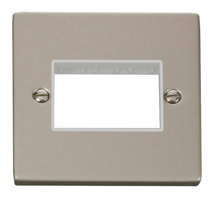 Click Deco 1 Gang 3 Aperture Unfurnished Minigrid Plate Pearl Nickel with White Inserts