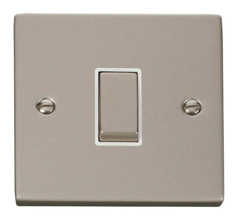 Click Deco 10A 1 Gang 2 Way Plate Switch Pearl Nickel with White Inserts