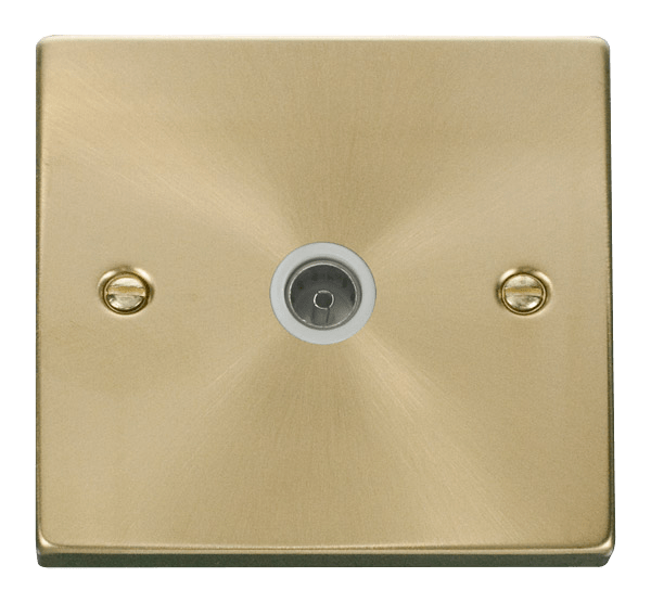 Click Deco 1 Gang Non Isolated Coaxial Socket Satin Brass with White Inserts