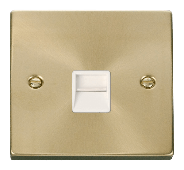 Click Deco 1 Gang Secondary Telephone Socket Satin Brass with White Inserts