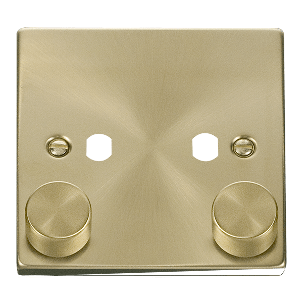 Click Deco 1 Gang 2 Aperture 800W Dimmer Plate & Knobs Satin Brass