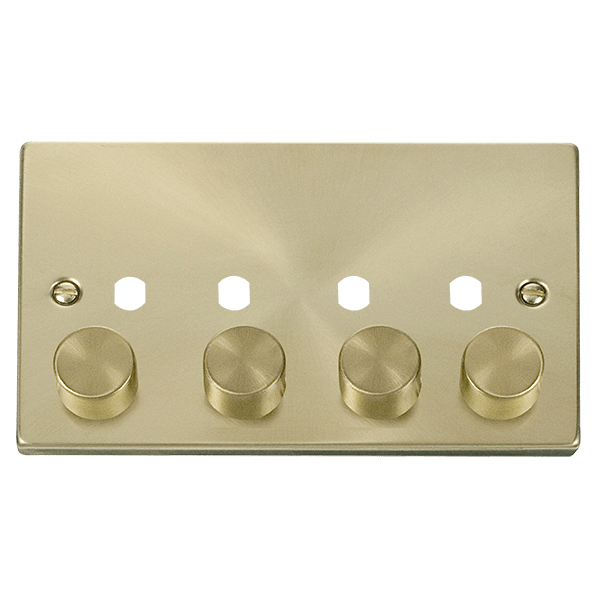 Click Deco 2 Gang 4 Aperture 1600W  Dimmer Plate & Knobs Satin Brass