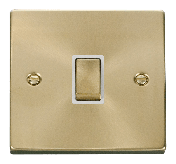 Click Deco 20A 1 Gang DP Plate Switch Satin Brass with White Inserts