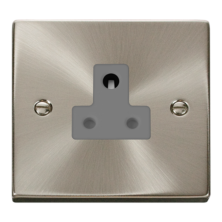Click Deco 5A 1 Gang Unswitched Round Pin Socket Satin Chrome with Grey Inserts