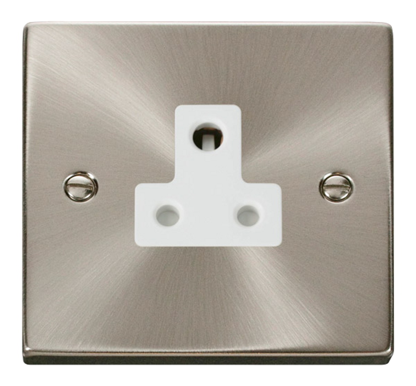 Click Deco 5A 1 Gang Unswitched Round Pin Socket Satin Chrome with White Inserts
