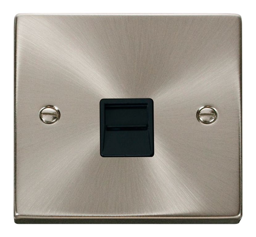 Click Deco 1 Gang Master Telephone Socket Satin Chrome with Black Inserts