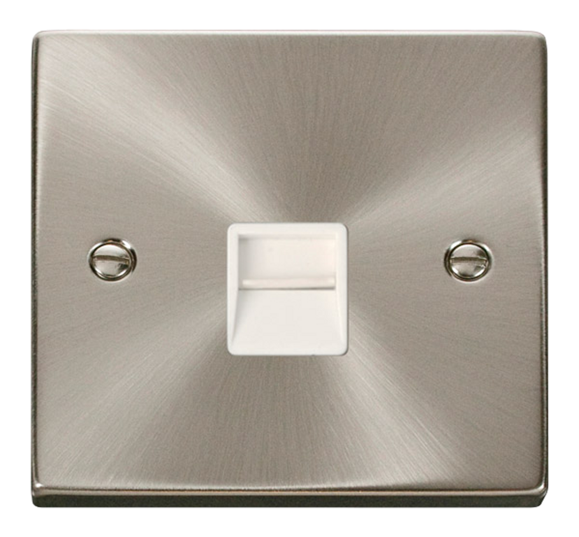 Click Deco 1 Gang Secondary Telephone Socket Satin Chrome with White Inserts