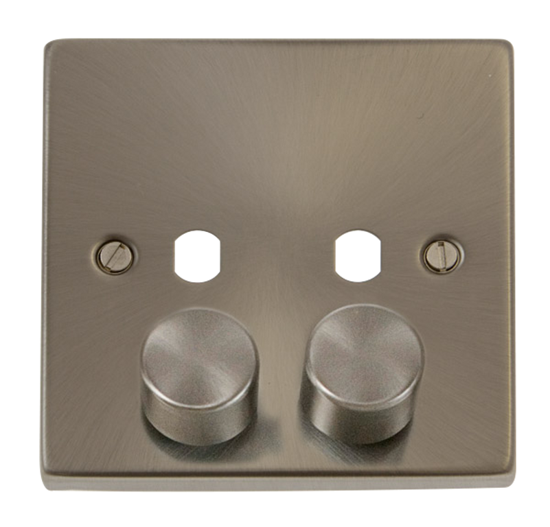 Click Deco 1 Gang 2 Aperture 800W Dimmer Plate & Knobs Satin Chrome