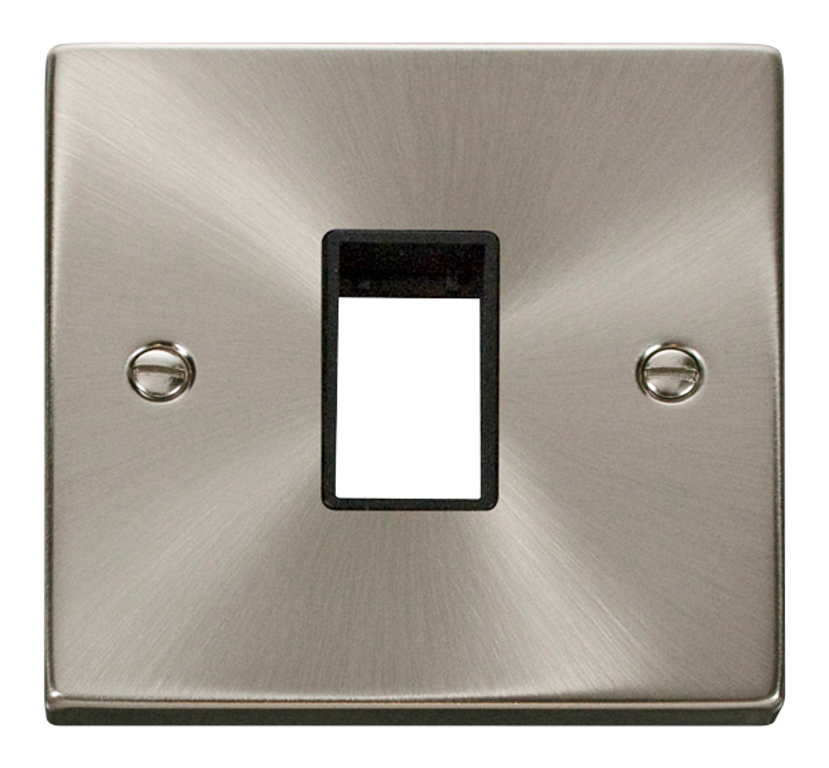 Click Deco 1 Gang 1 Aperture Unfurnished Minigrid Plate Satin Chrome with Black Inserts