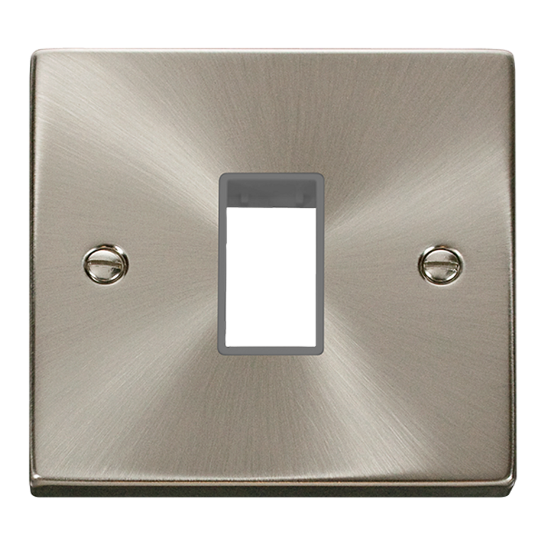 Click Deco 1 Gang 1 Aperture Unfurnished Minigrid Plate Satin Chrome with Grey Inserts