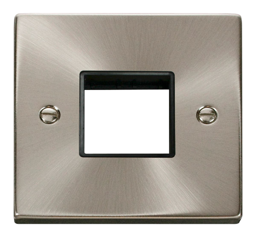 Click Deco 1 Gang 2 Aperture Unfurnished Minigrid Plate Satin Chrome with Black Inserts