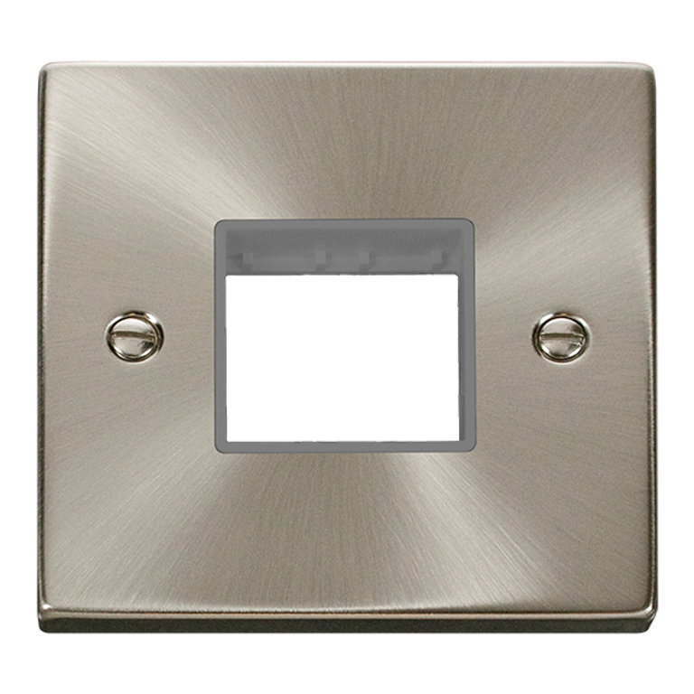 Click Deco 1 Gang 2 Aperture Unfurnished Minigrid Plate Satin Chrome with Grey Inserts