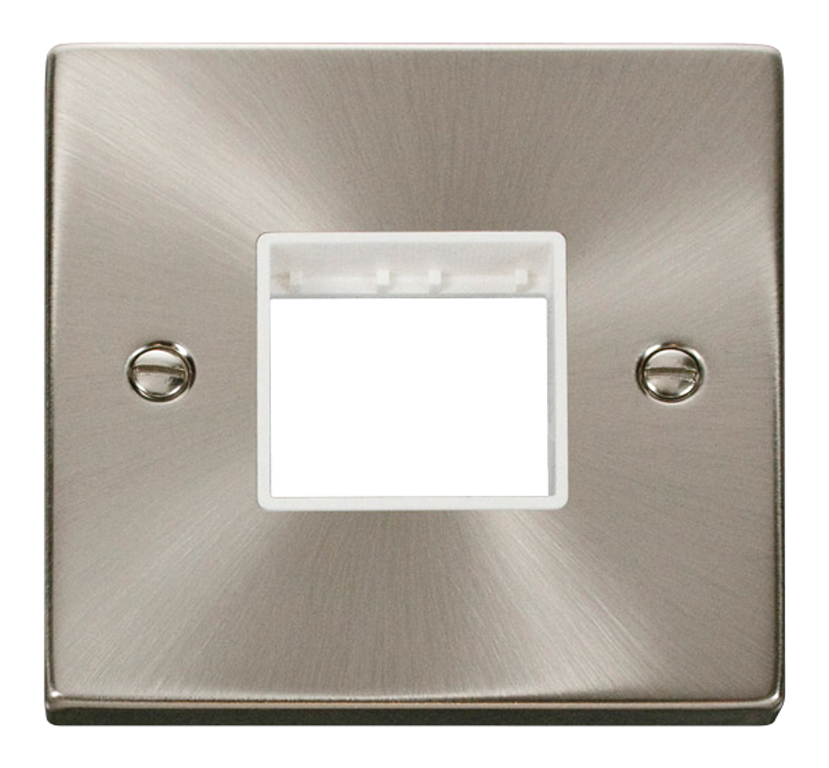 Click Deco 1 Gang 2 Aperture Unfurnished Minigrid Plate Satin Chrome with White Inserts
