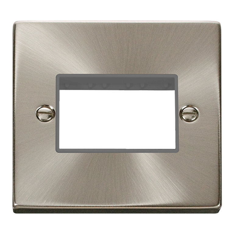 Click Deco 1 Gang 3 Aperture Unfurnished Minigrid Plate Satin Chrome with Grey Inserts