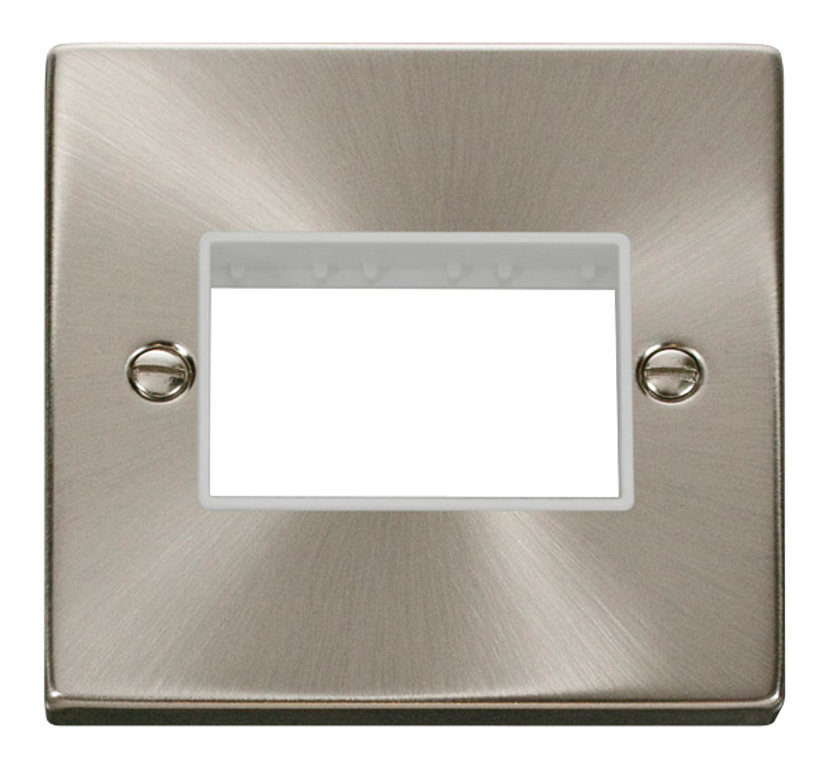 Click Deco 1 Gang 3 Aperture Unfurnished Minigrid Plate Satin Chrome with White Inserts