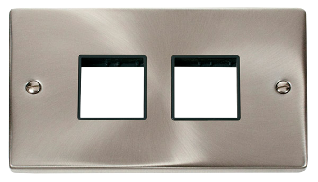 Click Deco 2 Gang 2 x 2 Aperture Unfurnished Minigrid Plate Satin Chrome with Black Inserts