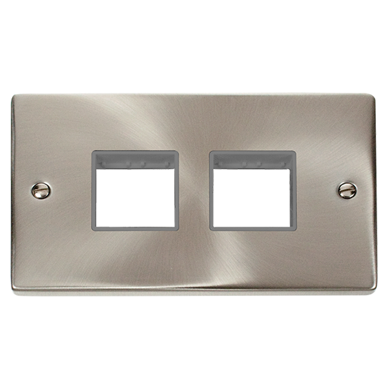 Click Deco 2 Gang 2 x 2 Aperture Unfurnished Minigrid Plate Satin Chrome with Grey Inserts