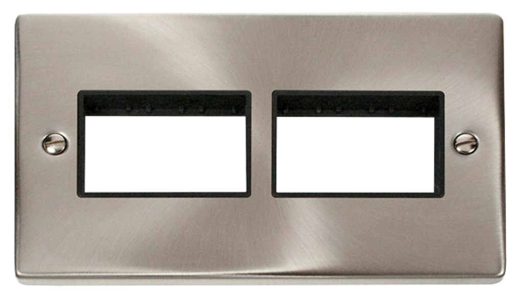 Click Deco 2 Gang 2 x 3 Aperture Unfurnished Minigrid Plate Satin Chrome with Black Inserts