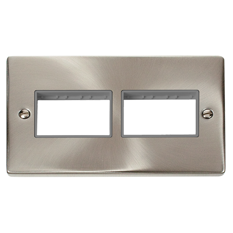 Click Deco 2 Gang 2 x 3 Aperture Unfurnished Minigrid Plate Satin Chrome with Grey Inserts