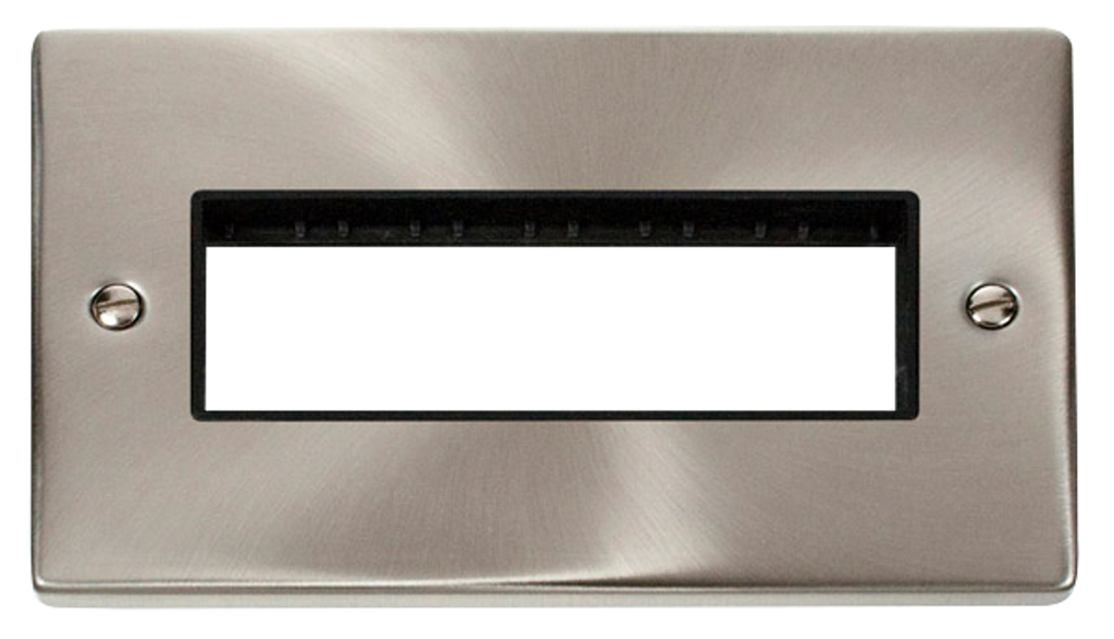 Click Deco 2 Gang 6 Inline Aperture Minigrid Unfurnished Plate Satin Chrome with Black Inserts