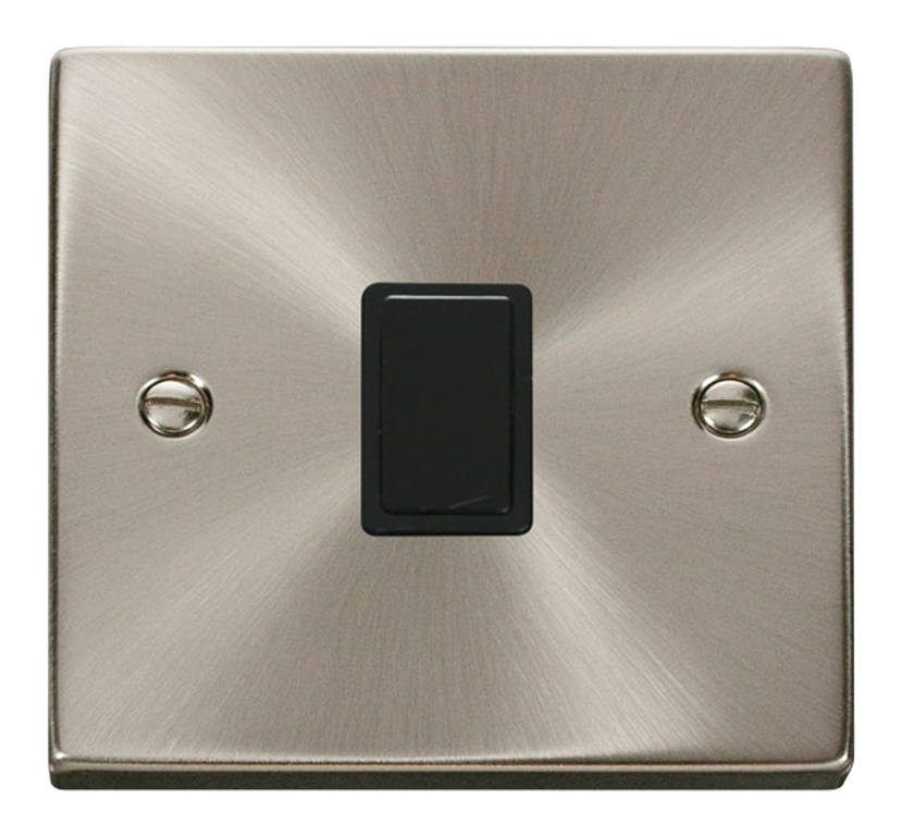 Click Deco 20A 1 Gang DP Plate Switch Satin Chrome with Black Inserts